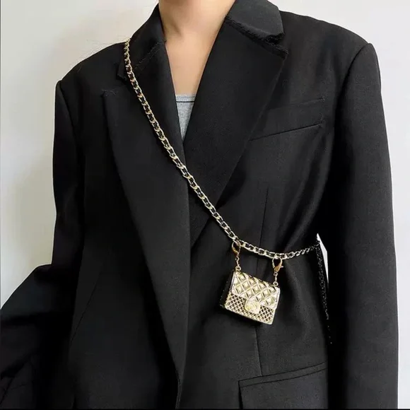 Gold Waist Chain Mini Bag Belt Trendy Viral - Picture 3 of 6